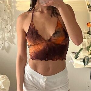 SHEIN Orange and Black Ruffled Top